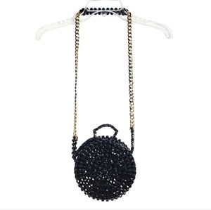 Beaded crossbody bag with chain black unique